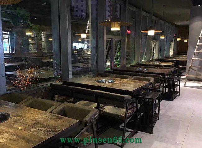 餐飲桌椅 德莊實(shí)木火鍋餐桌軟包椅子菜架組合